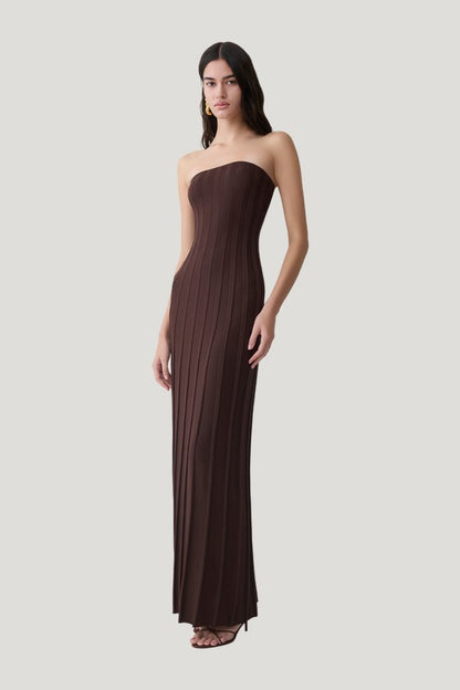 Pia Ribbed Strapless Maxi Dress — model side