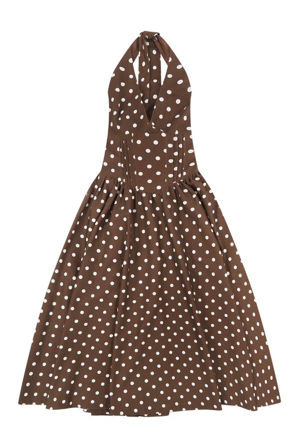 'Pretty Woman' Polka Dot Halter Neck Corset Midi Dress — packshot
