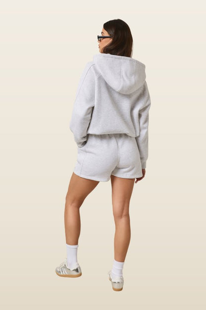 Quarter Zip Hoodie 2-1 Shorts Tracksuit - Grey Marl — model back