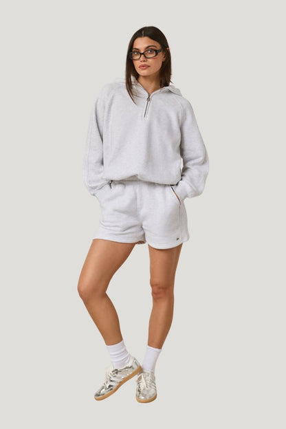 Quarter Zip Hoodie 2-1 Shorts Tracksuit - Grey Marl — model front