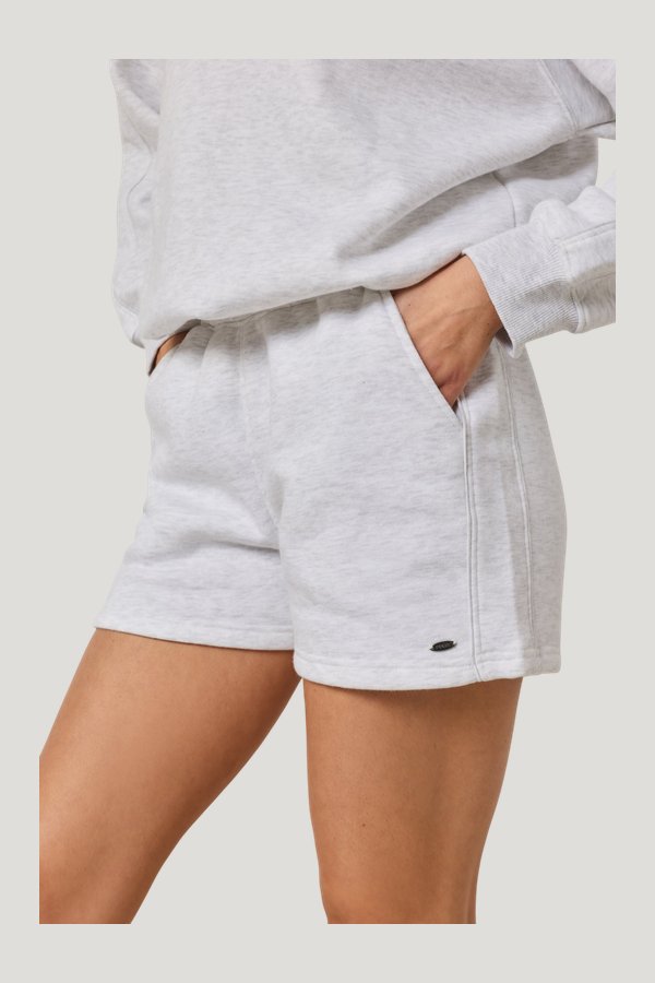 Quarter Zip Hoodie 2-1 Shorts Tracksuit - Grey Marl — model side
