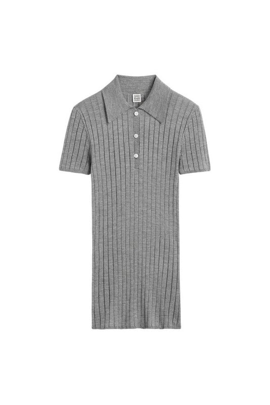 Ribbed cashmere silk polo grey melange — packshot