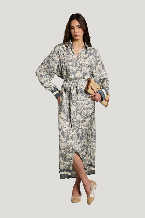 Riviera Shirt Dress (Vintage Chateau Steel — model front