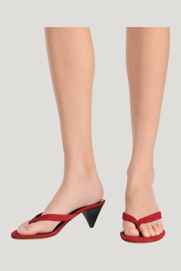Rooty Sandal Red Nubuck Leather — model side