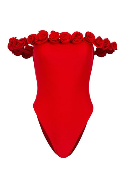 Rosette Off Shoulder One Piece (Scarlet — packshot