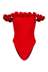 Rosette Off Shoulder One Piece (Scarlet — packshot