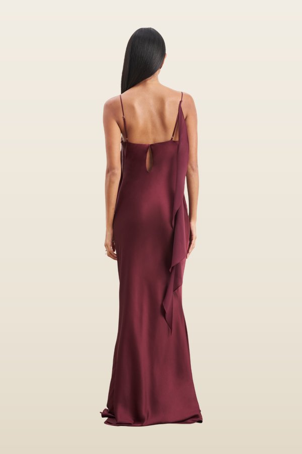 Ruched Bust Satin Slip Dress - Mulberry — model back