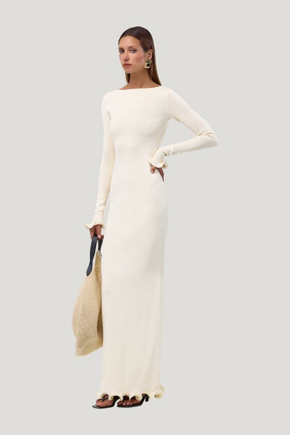 Ruffle Hem Maxi Dress — model side