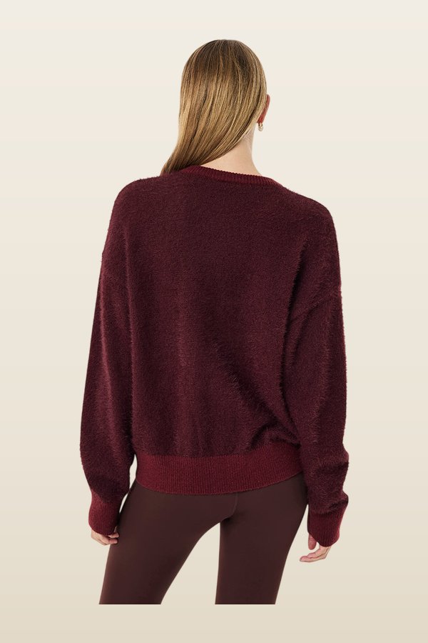 Sable Knit Bomber In Mahogany — model back