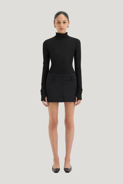 Sandrine Button Mini Skirt — model front