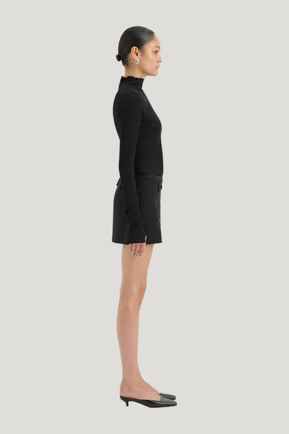 Sandrine Button Mini Skirt — model side