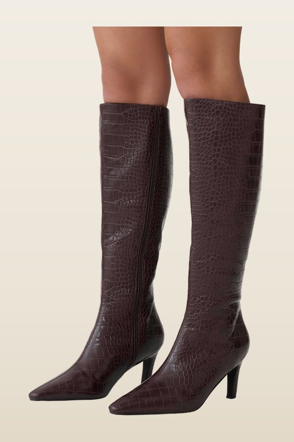 Sarah Faux Leather Crocodile Boot — model back
