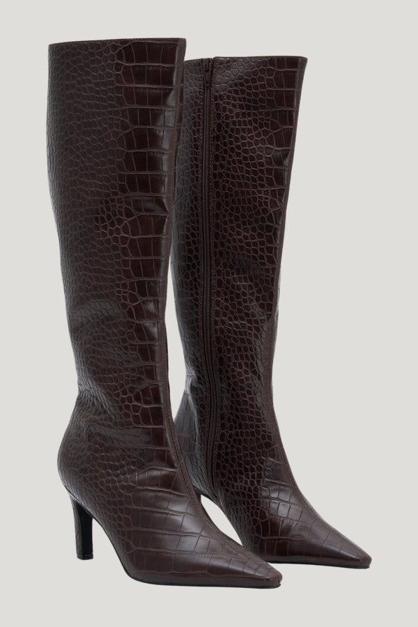 Sarah Faux Leather Crocodile Boot — model front