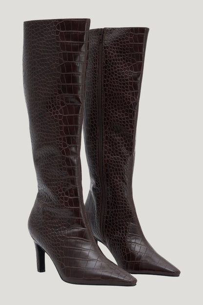 Sarah Faux Leather Crocodile Boot — model front
