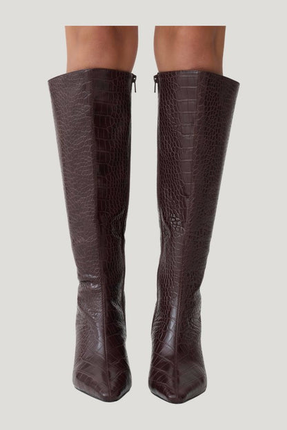 Sarah Faux Leather Crocodile Boot — model side