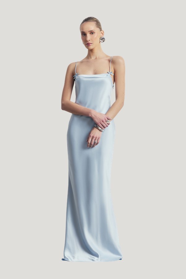 Satin 90's Slip Dress with Bow Detail — model front