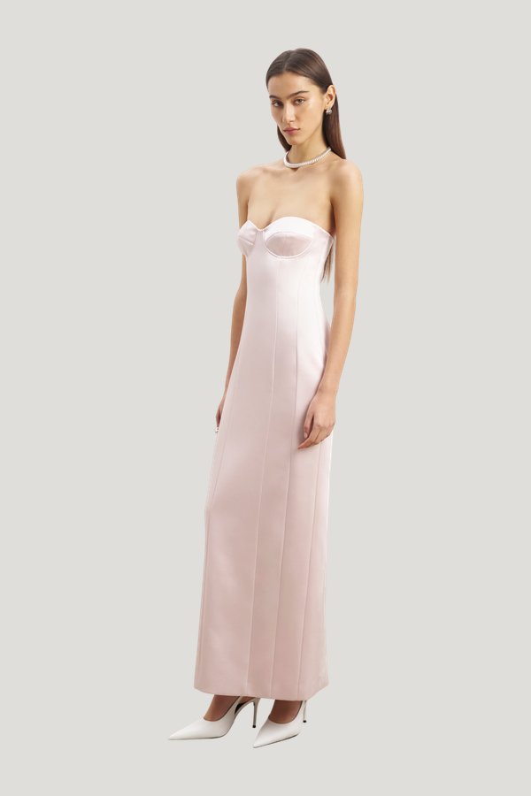 Satin Column Corset Maxi Dress — model side