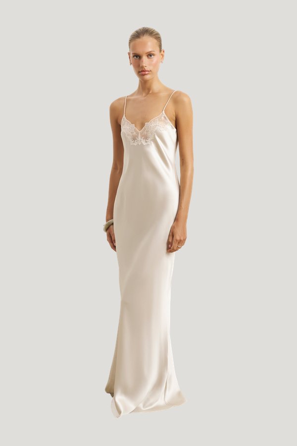 Satin Lace Detail Camisole Maxi Dress — model side