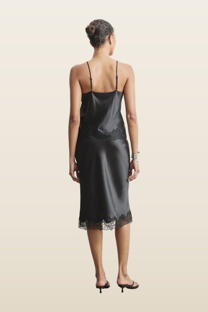 Satin Lace Detail Midi Skirt — model back