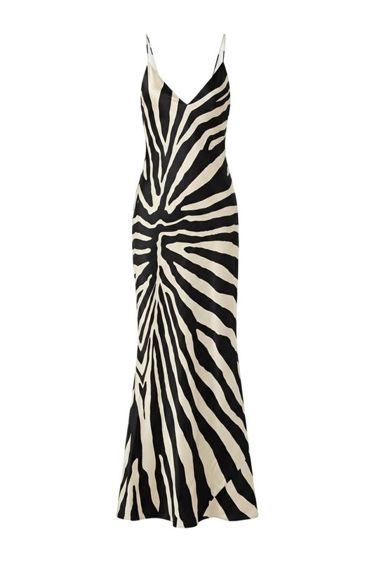 Satin Slinky Cowl Back Gown - Abstract Zebra — packshot