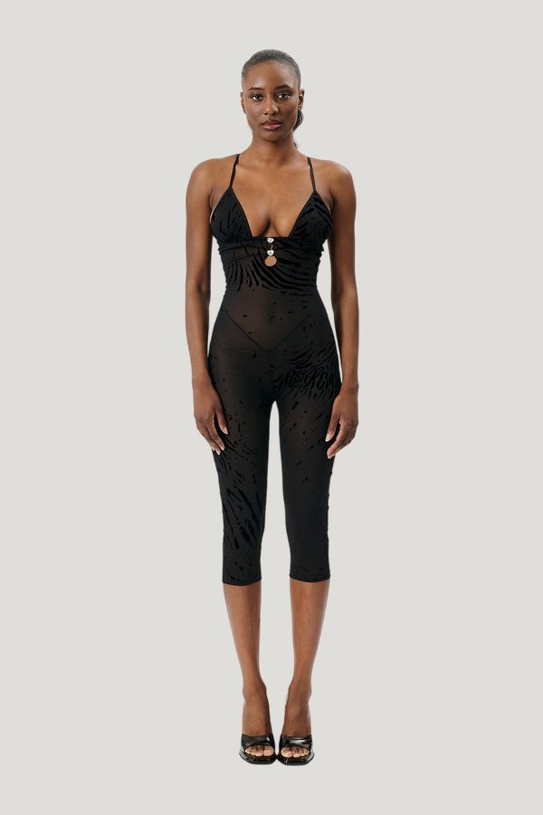 Scarlett Pedal Pusher Jumpsuit Black Zebra Print — carry 2