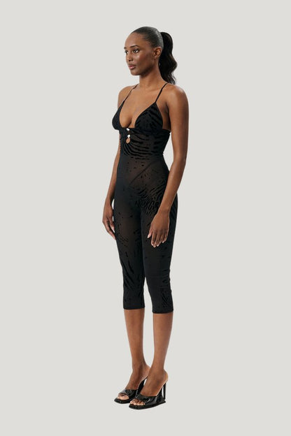 Scarlett Pedal Pusher Jumpsuit Black Zebra Print — carry 3