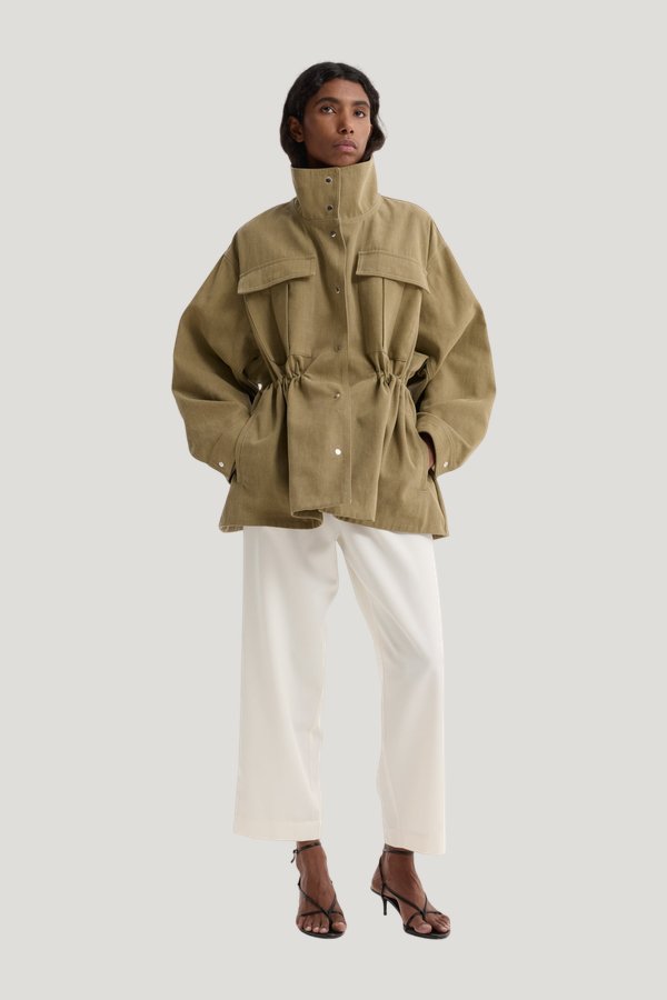 Sculptural safari jacket — model front