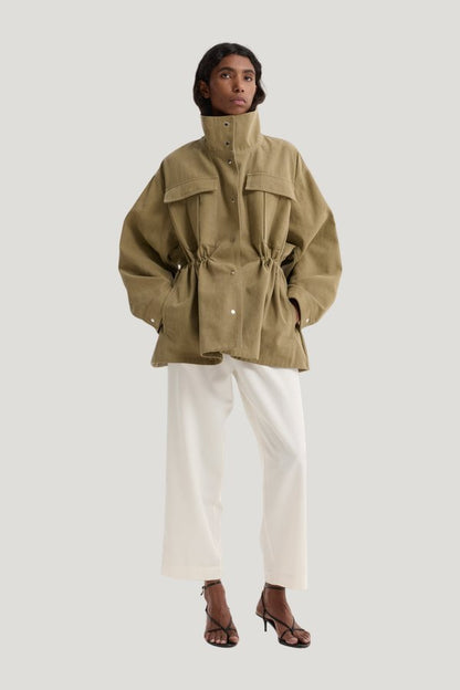 Sculptural safari jacket — model front