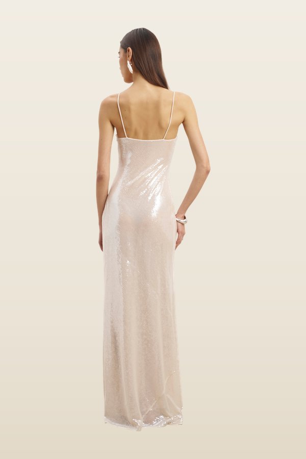 Sequin Camisole Maxi Dress - Nude — model back