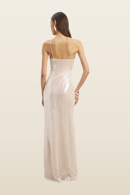 Sequin Camisole Maxi Dress - Nude — model back