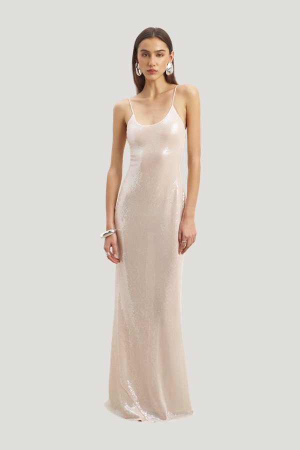 Sequin Camisole Maxi Dress - Nude — model front