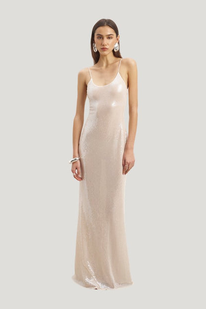Sequin Camisole Maxi Dress - Nude — model front