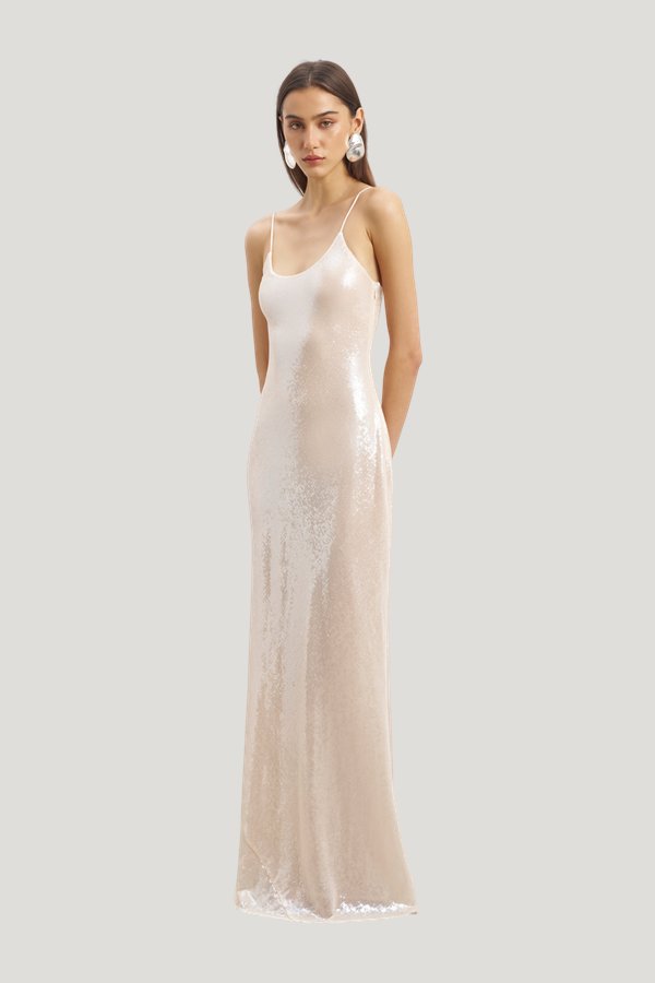 Sequin Camisole Maxi Dress - Nude — model side