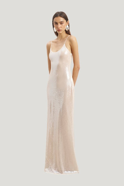 Sequin Camisole Maxi Dress - Nude — model side