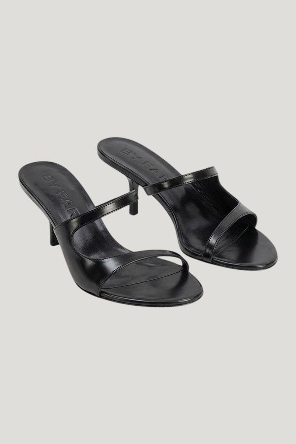 Serena Black Semi Patent Leather Slip-On Mule — model front
