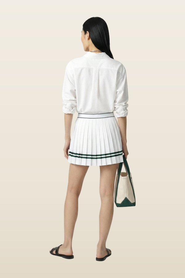 Serif Logo Pleated Skirt - White/Forest — model back