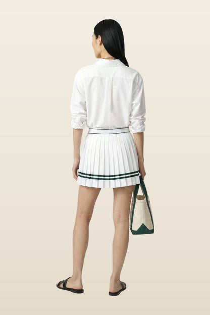 Serif Logo Pleated Skirt - White/Forest — model back