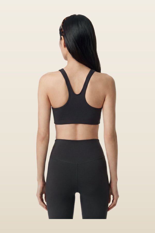 Serif Logo Sports Bra - Carbon — model back