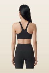 Serif Logo Sports Bra - Carbon — model back