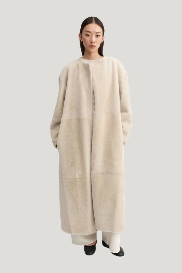 Shea Shearling Coat, vanilla — model front