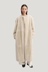Shea Shearling Coat, vanilla — model front