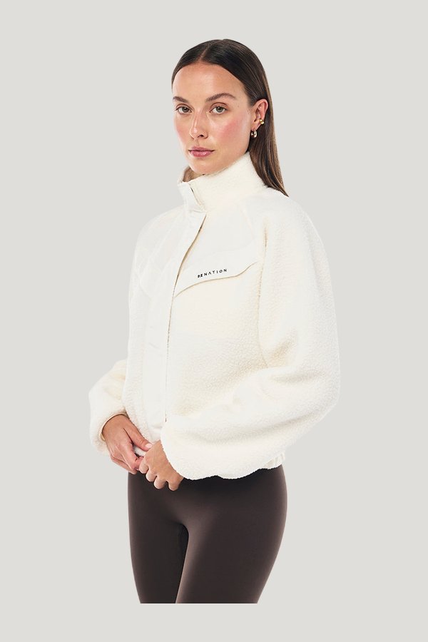 Shelter Sherpa Jacket In Whisper — model side