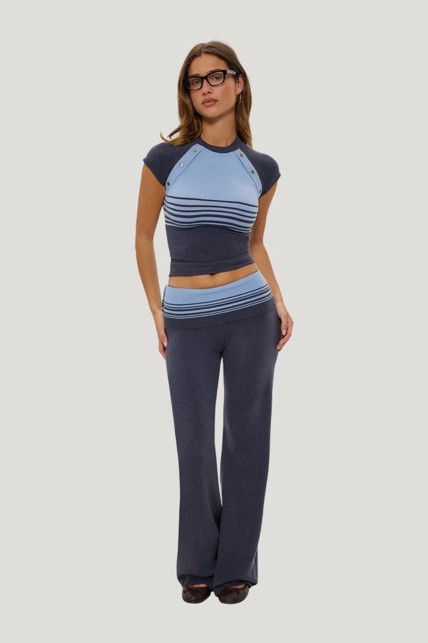 Shore Knit Shirt - Stone Stripe — model front