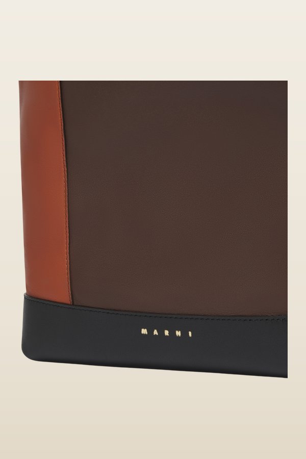 Light brown, dark brown and black leather Pod 2.0 bag — model back