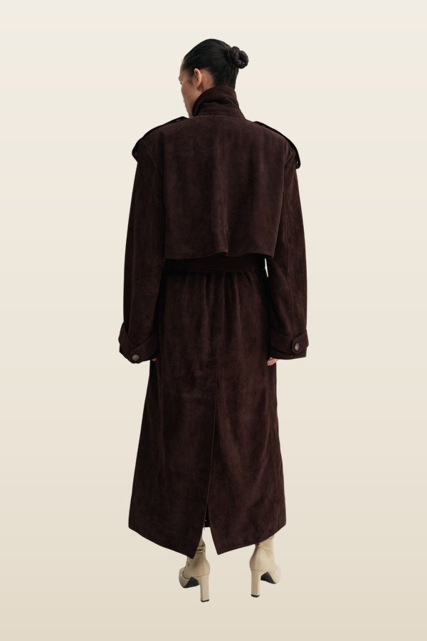 Sienna Suede Trench Coat, — model back