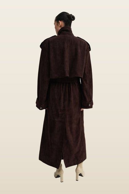 Sienna Suede Trench Coat, — model back