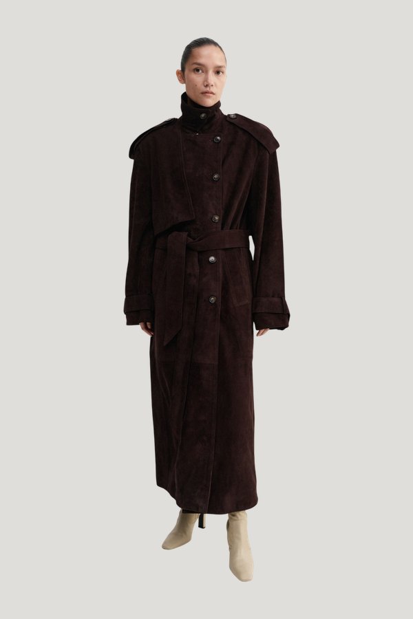 Sienna Suede Trench Coat, — model front