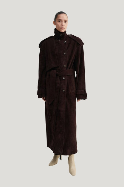 Sienna Suede Trench Coat, — model front