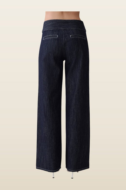 Sienna Flare Mid Rise Denim Jeans - Indigo Pinstripe — model back