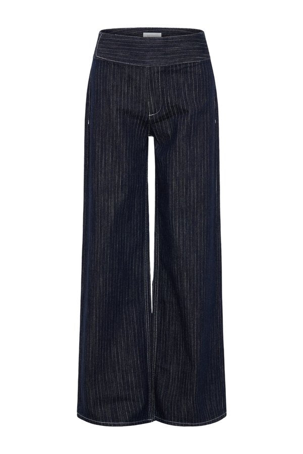 Sienna Flare Mid Rise Denim Jeans - Indigo Pinstripe — packshot